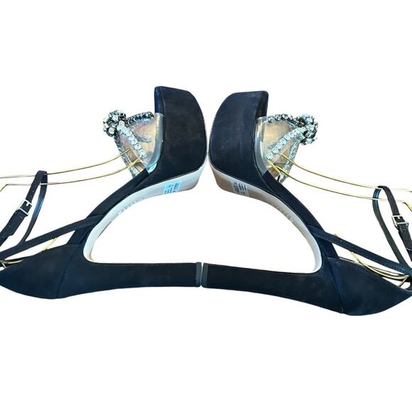 Schutz Suede Platform High Heels Clear Strap Rhinestone Embellished NEW 9.5 - Picture 7 of 10